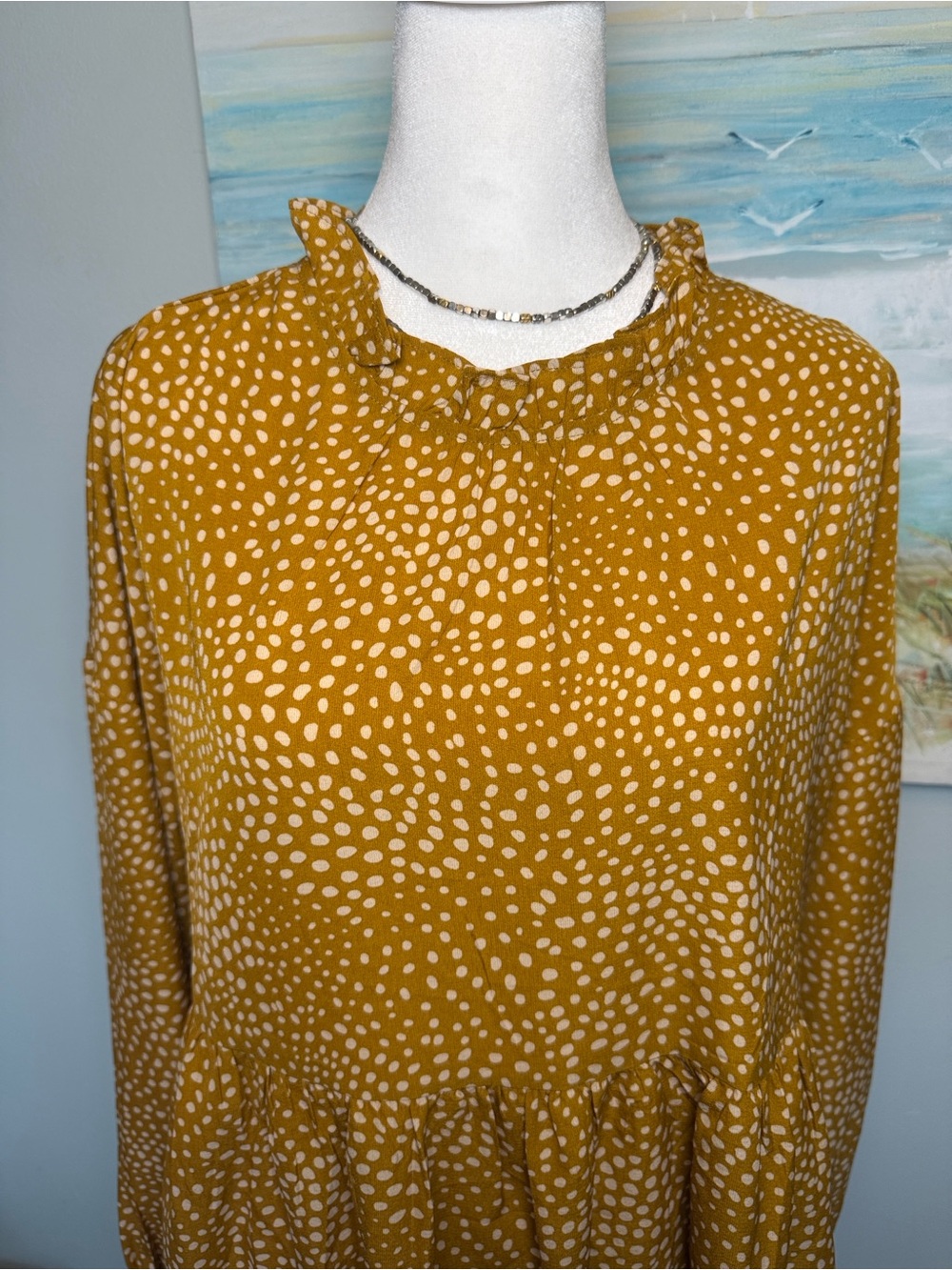 Dotted Mustard Peasant Tunic - Women Tops - Picture 5 of 9
